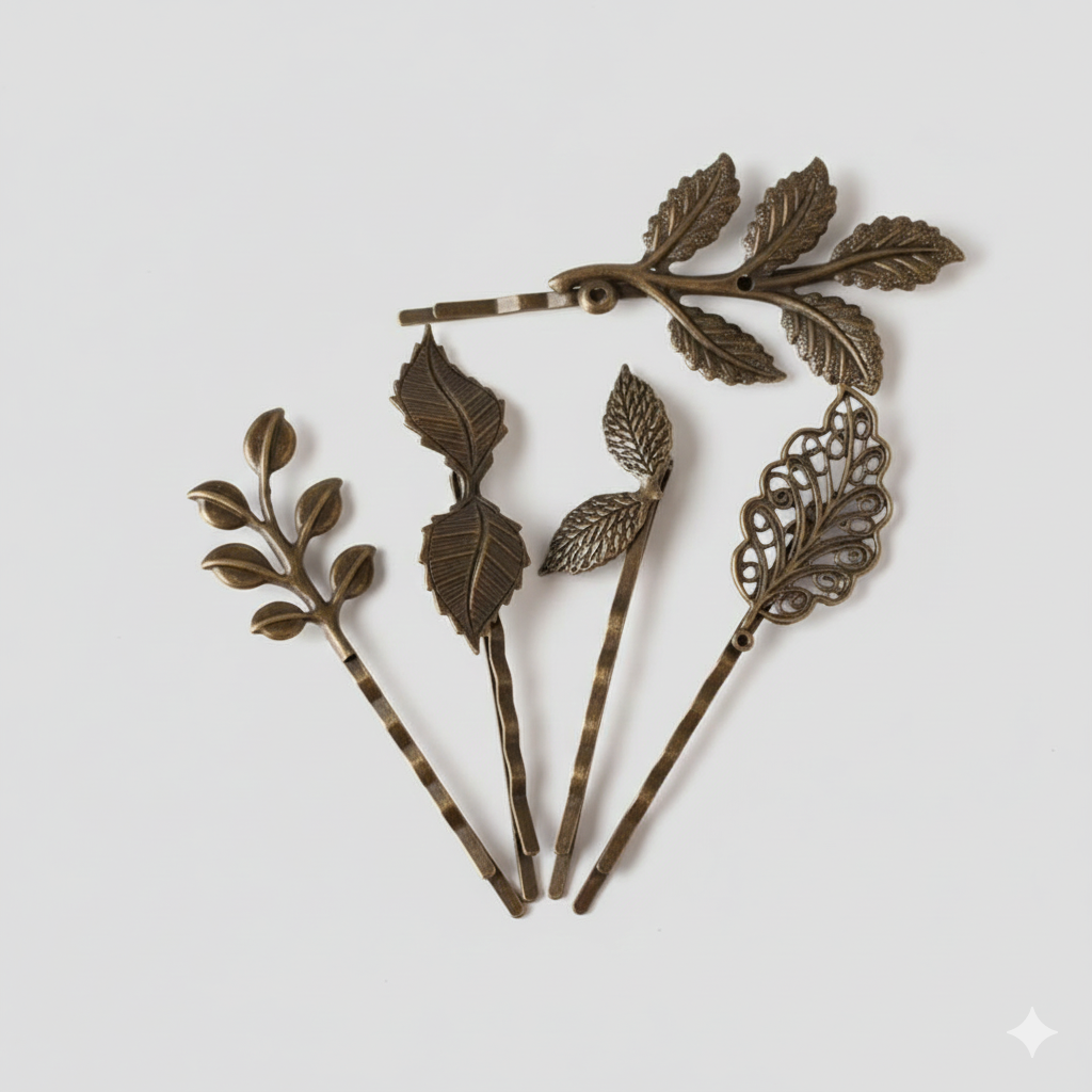 Set of 5 Vintage Leaf Hair Pins for Buns & Updos