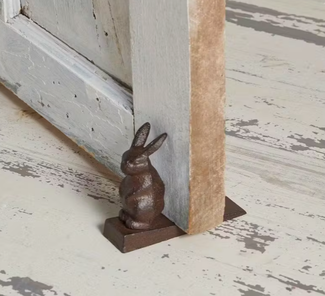 מעצור דלת ארנב מיציקת ברזל – דקורציית וינטג' כבדה – אביזר בית כפרי