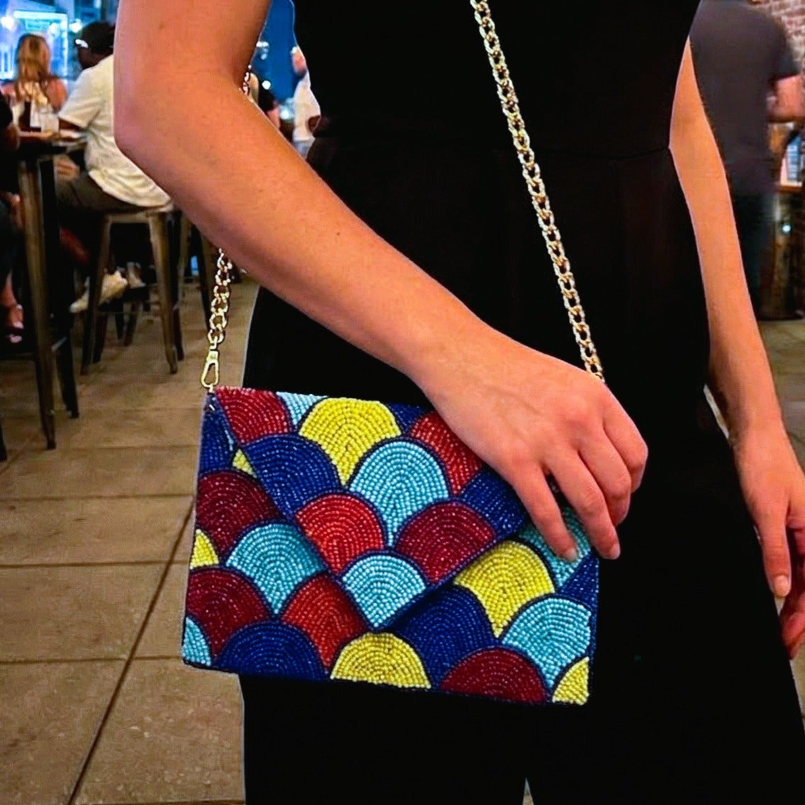 קלאץ' חרוזים צבעוני יוקרתי דו-צדדי בעבודת יד