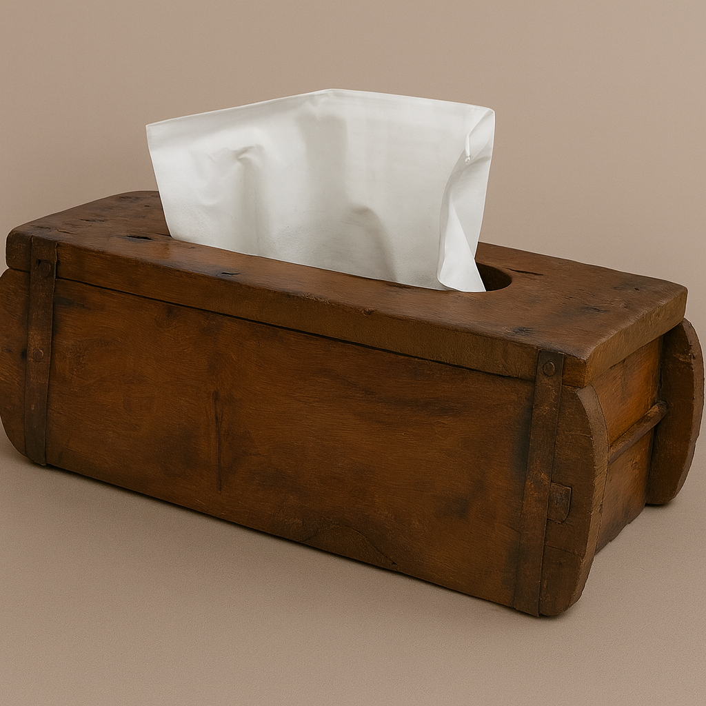 כיסוי קופסת טישו מעץ כפרי – דקורציה מתבנית לבנים ממוחזרת – פריט ביתי משודרג