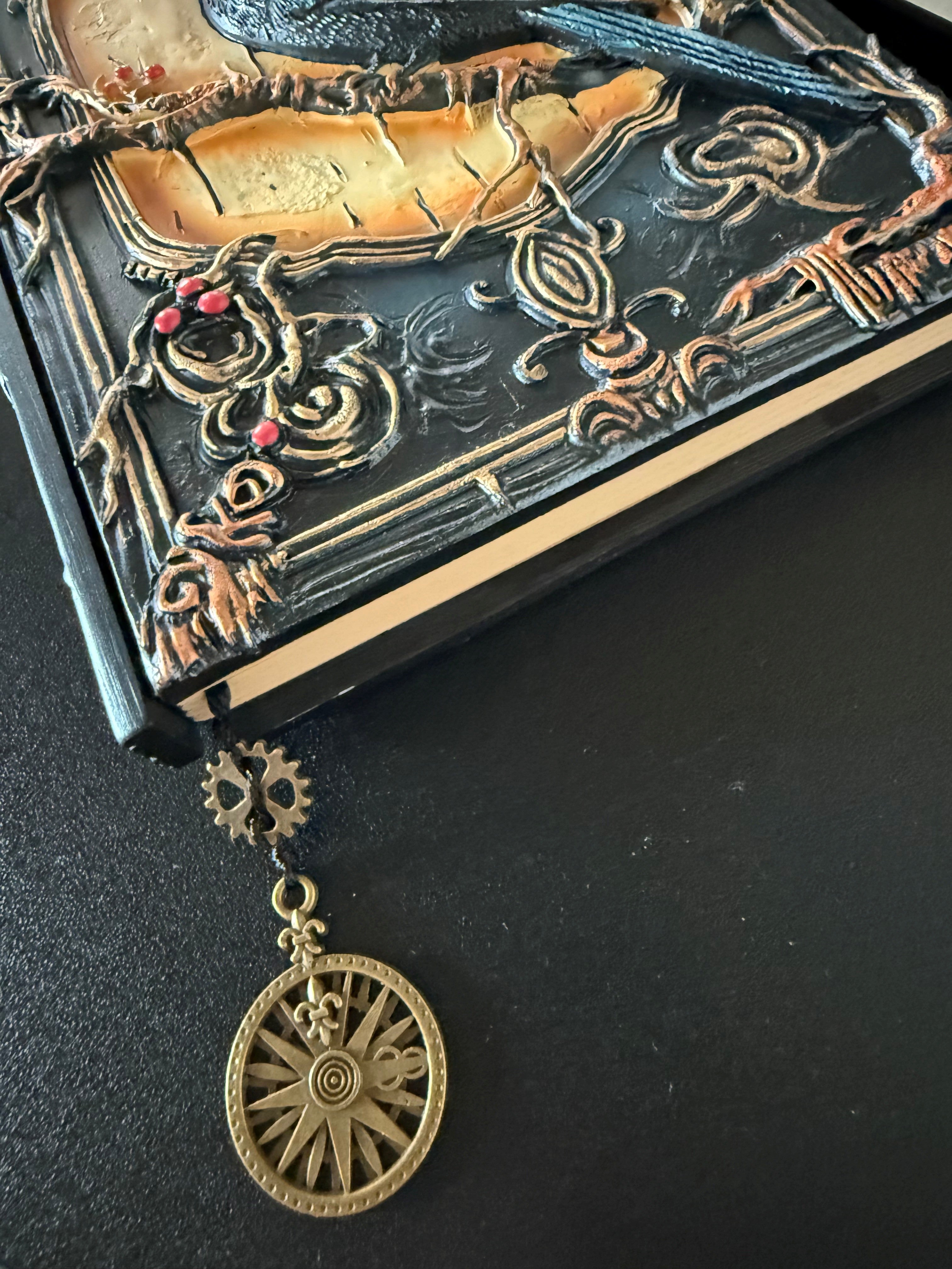 Raven Notebook Decorated hardcover notebook, smooth kraft pages, ribbon bookmark with pendant 