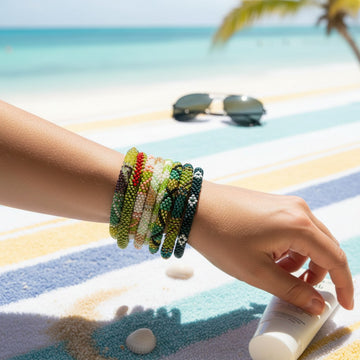 Green selection of Nepalis beaded bracelets • handmade Nepal bangles