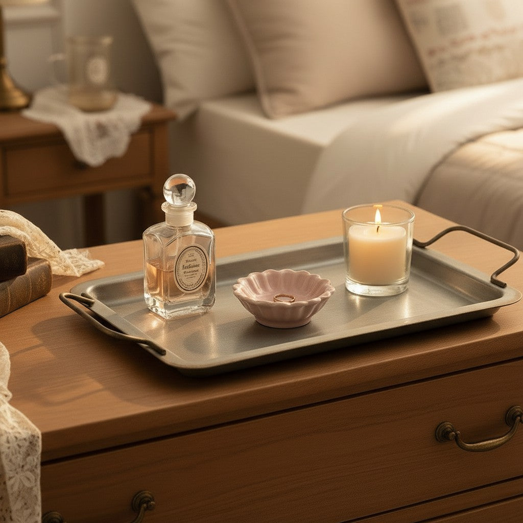 מגש דקורטיבי ממתכת  מוברש וינטג' – דקורצייה כפרית