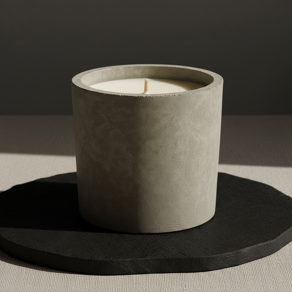 Set of 3 scented concrete candles – soy wax in handcrafted cement bowls