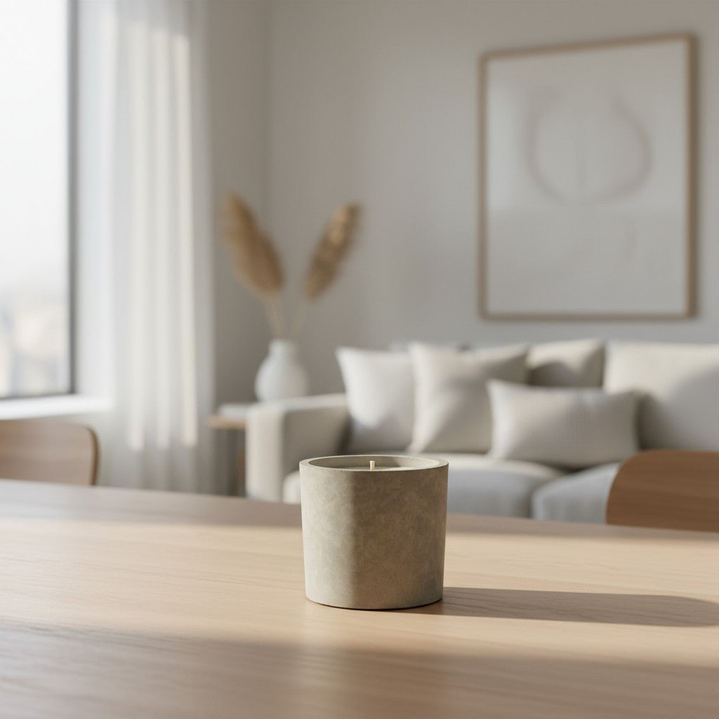 Handmade scented concrete candle - industrial style home design
