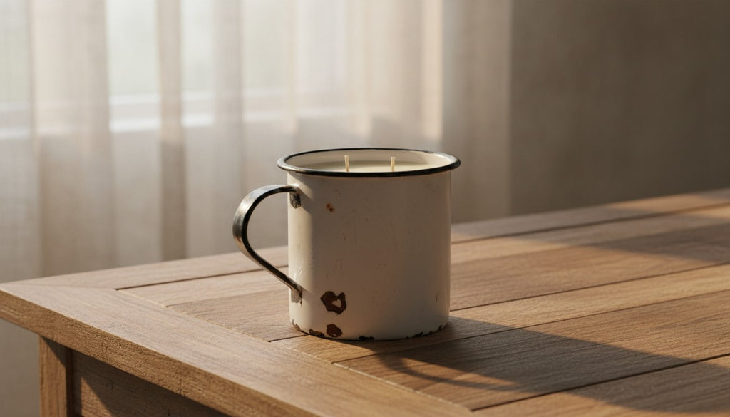 Vintage enamel mug – hand-poured soy wax – clean and soothing scent – ​​country home design 