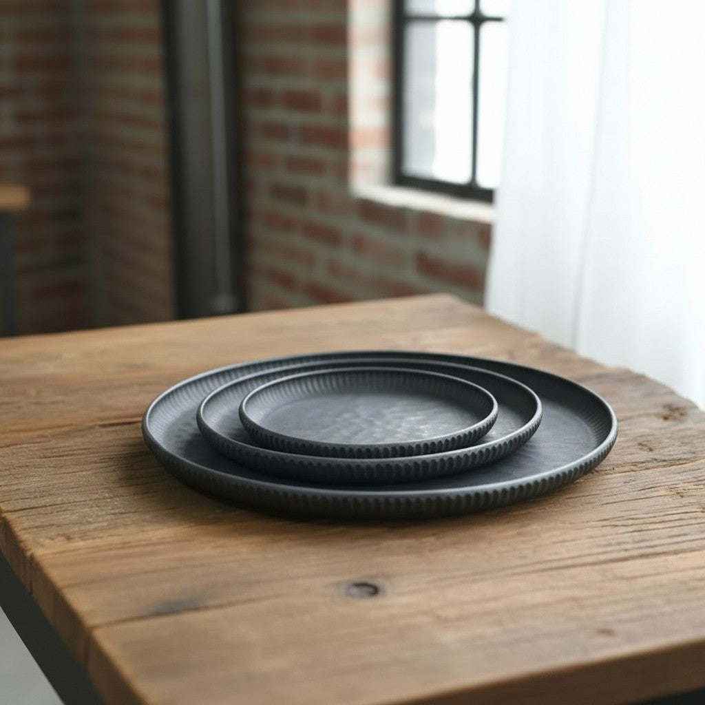 Industrial Round Metal Tray Set – Rustic Style Serving Trays 