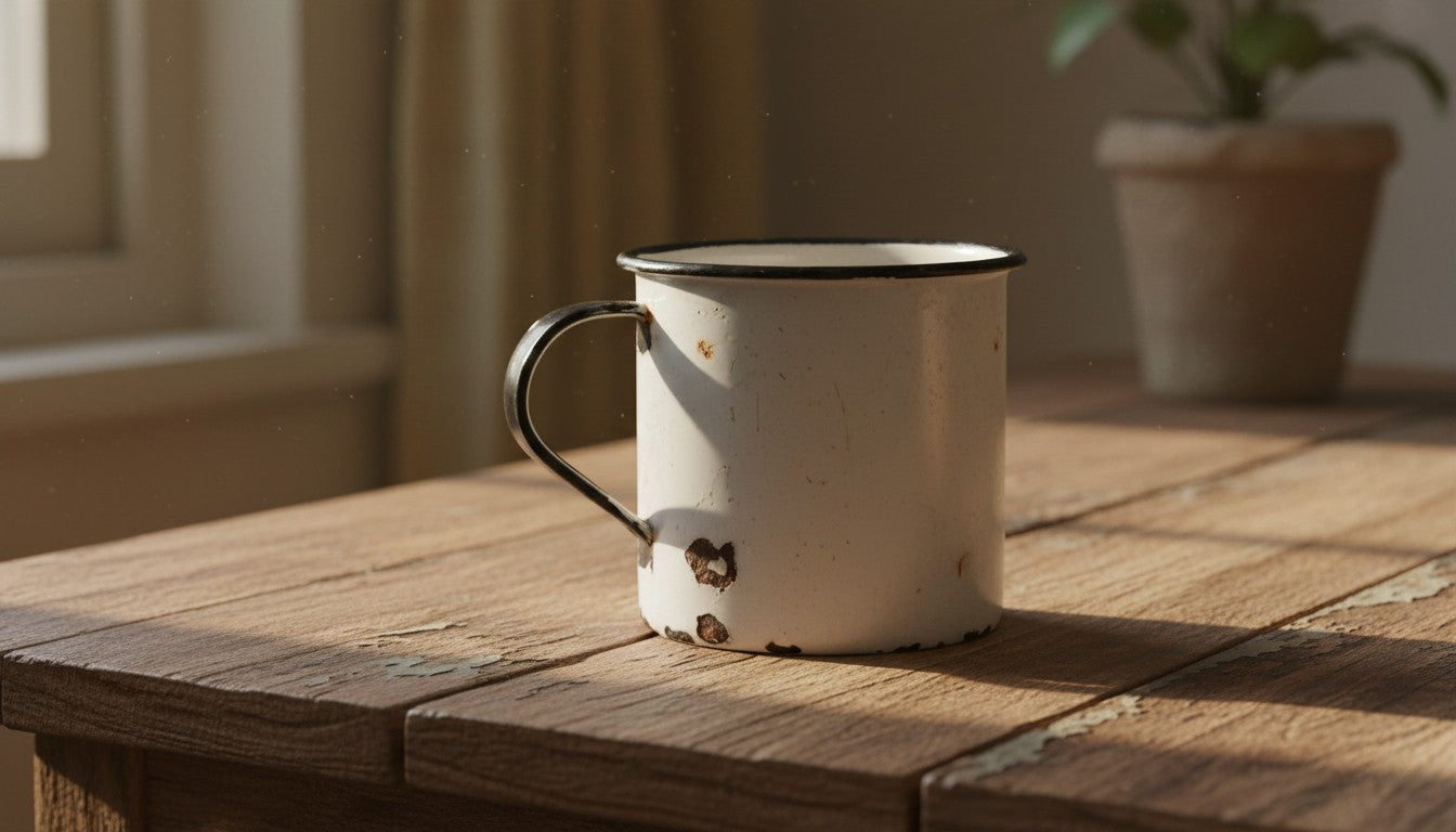 Vintage enamel mug – hand-poured soy wax – clean and soothing scent – ​​country home design 