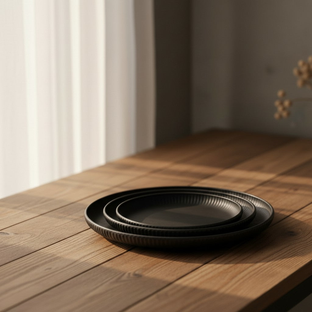 Industrial Round Metal Tray Set – Rustic Style Serving Trays 