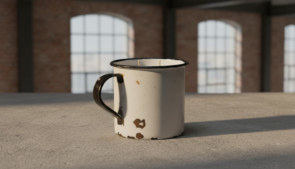 Vintage enamel mug – hand-poured soy wax – clean and soothing scent – ​​country home design 