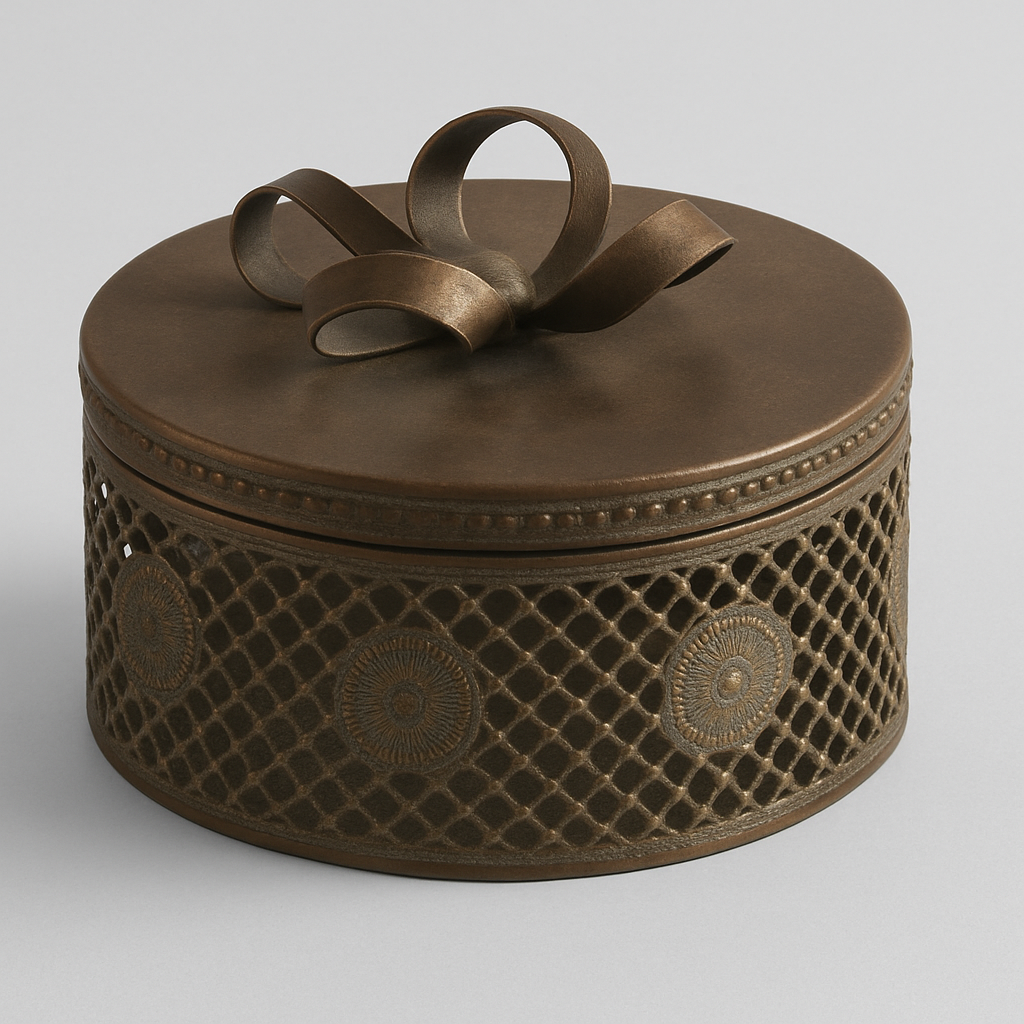 Tray with lid in vintage copper finish • Decorative storage box