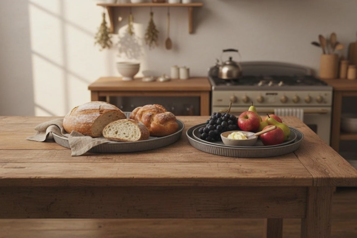 Industrial Round Metal Tray Set – Rustic Style Serving Trays 