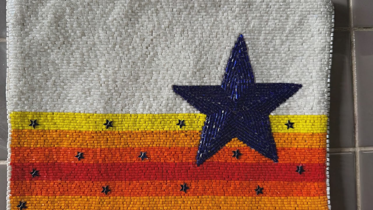 One sided Beaded Star Clutch with Gold Chain | Day to Night Handmade Statement Bag