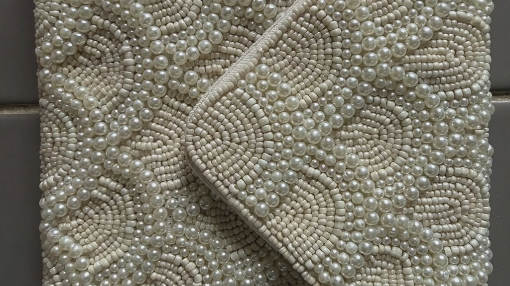 Ivory Pearl Beaded Clutch 