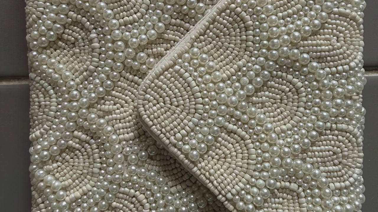 Double sided pearl clutch bag | Handmade ivory bead evening clutch