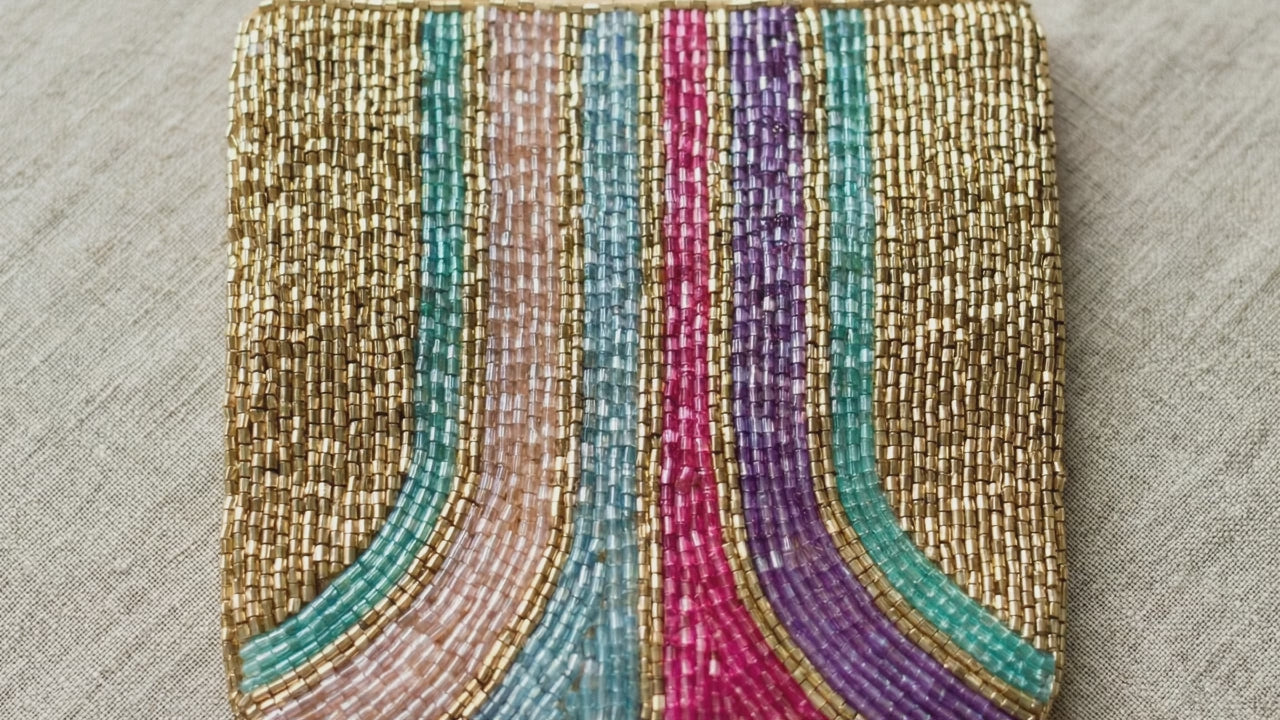 Beaded Zip Wallet | Handmade Colorful Bead Pouch | 13 x 13 cm Zipper Coin Purse