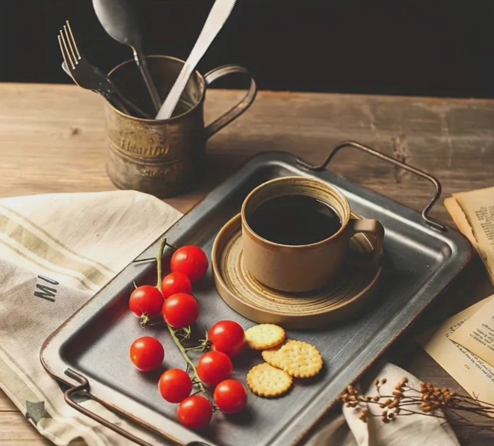 Vintage brushed metal serving tray – rustic decor